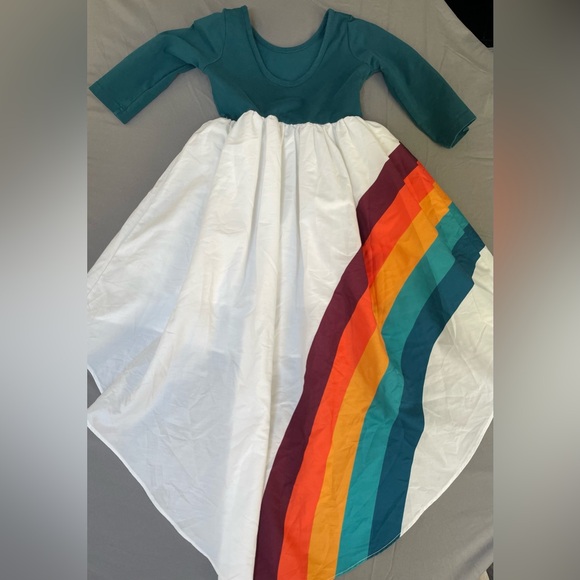 Oopsie Daisy White Rainbow Stripe Hi-Low Dress Girls long sleeve 4T - Picture 6 of 10